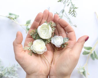 Flower Hair Pin Set , Ivory Floral Hair Pins, Floral Headpiece, Bridal Hair, Wedding Hair Flowers, Flower Hair Accessory, Wedding Hair Pin,