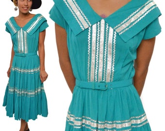 Vintage 50s Miss Virginia Frocks Dallas Swing Rockabilly Dress with Belt