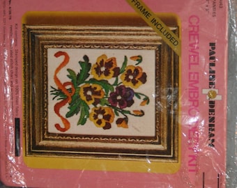Crewel Embroidery Kit Pauline Denham Pansies 4"x5" NIP New Old Stock