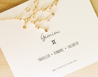 Gemini Necklace, gemini constellation necklace, gold Gemini necklace, constellation necklace, star sign necklace, star sign necklace, 14k