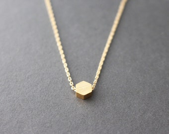 Hexagon necklace - Tiny Hexagon necklace - Gemetric necklace - gold