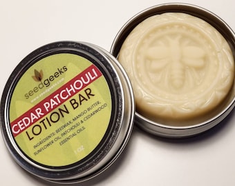 Cedar Patchouli Lotion Bar - Mango Butter, Beeswax - Solid Lotion Bar, Travel Toiletry, Skin Cream, Body Butter, Moisturizing