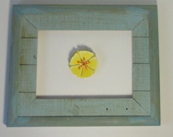 Yellow and Orange Metal Enameled Mod Flower Brooch. Mod Flower Pin.