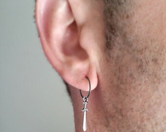 Mens Earring - Single Sword Earring for Men - Black Sterling Silver Earring for Him - Weapon jewelry - Mens Jewelry - Mens charm earring
