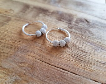 Earrings sterling silver 925 with silver beads / silver rings / beads colors / minimal jewelry / delicate jewelry
