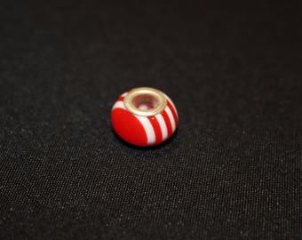 1 x Pearl (ALPHA Pack) red striped resin/silver - type pandora