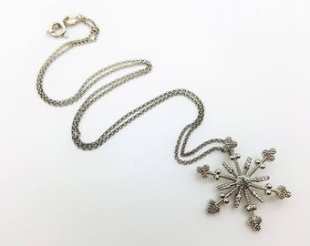 Sterling Silver Snowflake Pendant Necklace with 16" Chain