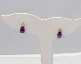 Vintage Oval Amethyst & Diamond 14kt Yellow Gold Pierce Earrings
