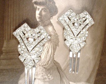 1920s Rhinestone Bridal Hair Pin Something Old Antique Art Deco Glam Vintage Wedding Hair Clip, Silver Gatsby Hair Clip Jewelry Downton ONE