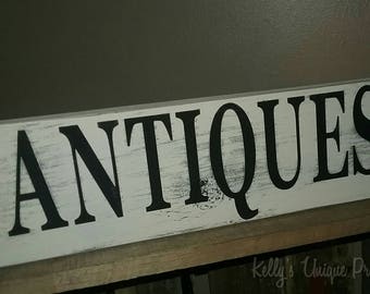 Antiques Sign Vintage Rustic Farmhouse Decor Country Decor Primitive Decor Wall Decor Home Decor