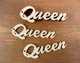 Queen Word Earring Blanks African 3 1/2" L x 1 1/4" H (8cm x 3cm) Laser Cut Wood Shapes - 10 Pieces