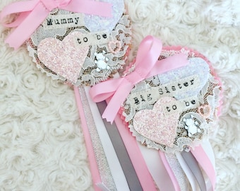 Babyshower rosette - mummy to be - pink and grey - nanny to be - baby shower favour - personalised shabby chic