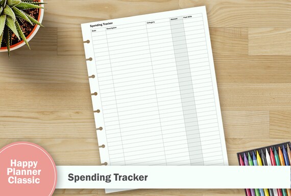 printable spending log classic happy planner size