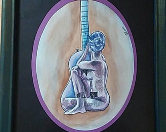 Guitar woman original watercolor