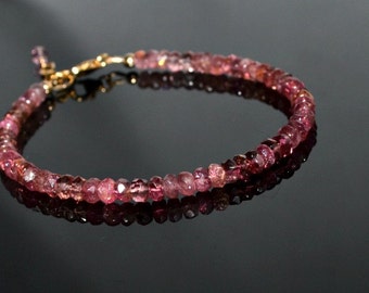 Gold tourmaline bracelet, ombre pink tourmaline bracelet, pink tourmaline jewelry, gemstone stacking bracelet, October birthstone