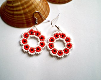 Round Flower Earrings Huichol Native American style earrings native american jewelry Huichol art earrings Native Beadwork Tribal Fashion