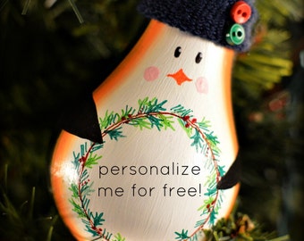 Personalized Penguin holiday ornament