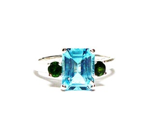 Topaz, blue topaz ring, topaz accent ring, blue and green, 3 stone ring, anniversary ring, s 6 1/2 "Blue Nostalgia"