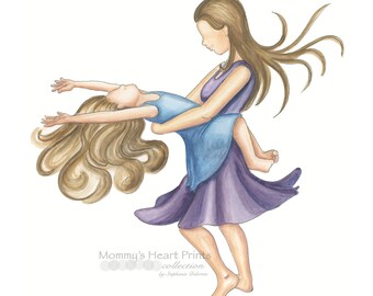 Mother's Day Gift, Twirling with Mommy - Mother daughter- motherhood art- mother daughter dancing-