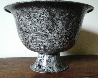 Metal urn vinegar painted in black and white