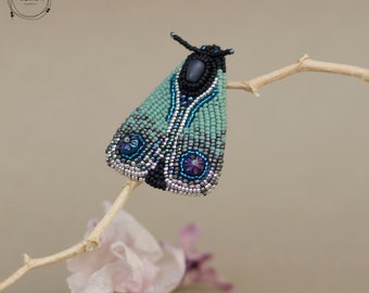 Bead Embroidered Moth Brooch