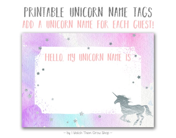 Silver Unicorn Name Tags Printable Unicorn Name Stickers