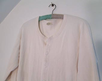 Vintage White Cotton Longjohns 80s White Long Johns Cotton thermals Made in USA Waffle Knit Union suit underwear for winter wear XL