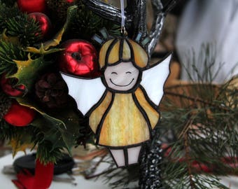 Angel Stained Glass, angel suncatcher, Christmas tree toy, stained glass Christmas angel, stained glass baby angel. Christmas home decor