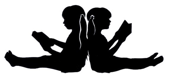 Custom Silhouette of two children reading back to back not a