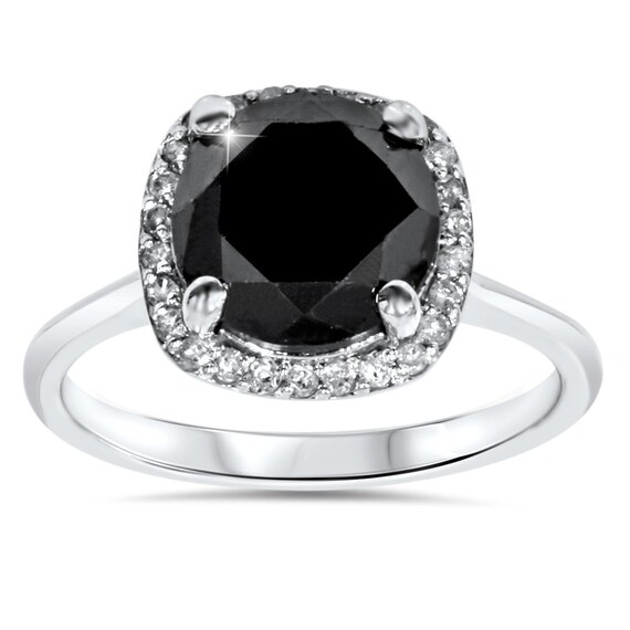 3.25CT Black & White Diamond Cushion Halo Vintage Engagement