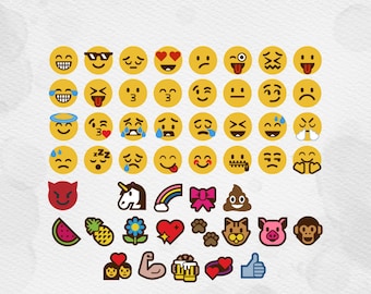 50 Emoji Icons svg, emoji svg cut file, svg, dxf, cricut Whatsapp emoji Unicorn Emoji SVG Devil Poop Bow emoji silhouette cut file svg files