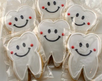 Teeth Cookies, Dental Tooth Medical Cookies - 12 Decorated Sugar Cookie Favors