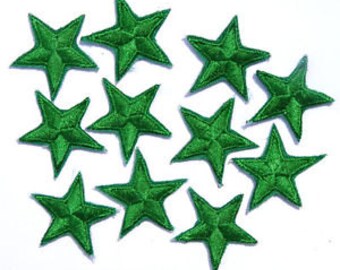 Green star patches > embroidered > iron-on > 1" (25mm) from point to point > hand finished