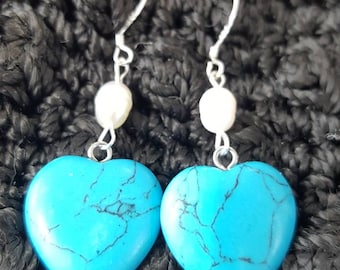 Turquoise and freshwater pearl earrings