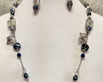 Slate blue glass necklace