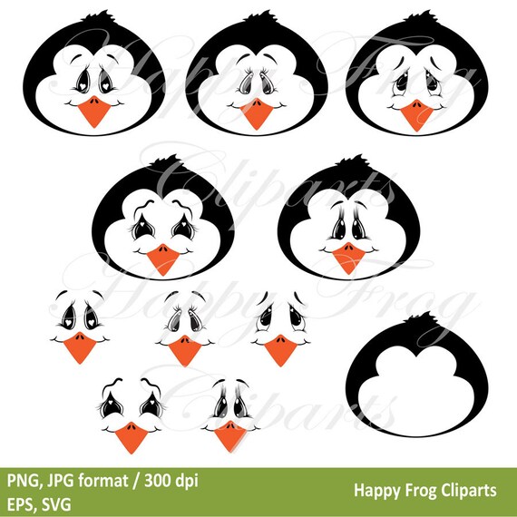 Penguin Faces HFC 014 Instant download Clipart Vector
