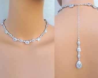 Backdrop Bridal Necklace, Rose gold Wedding Necklace, Back drop, Bridal jewelry SET, Swarovski, Vintage style, Christine Backdrop necklace