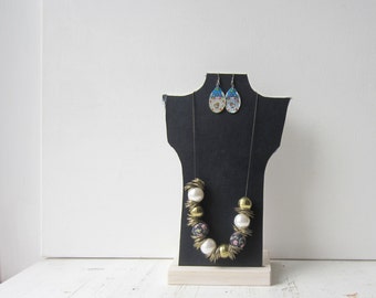 Necklace Bust Reversible - Dark Blue / Light Blue - Recycled Book Necklace Jewelry Display - ONE Necklace Holder