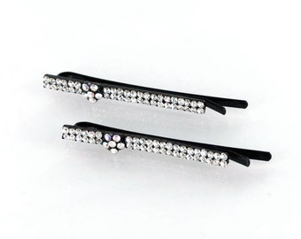 Hand Made Hair Jewelry swarovski crystal Flower Bobby Pins Set of Two, White(MIBB33-cl)