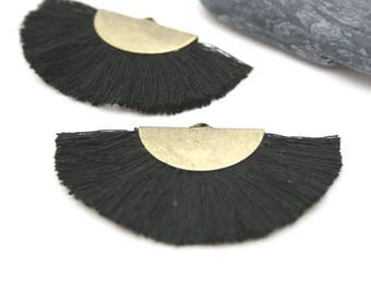 2 Large Tassels, Fan Shape Tassel, Black Tassel, Jewelry Making, Earrings Tassel