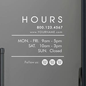 Business Hours decals, Social Media decals, Social Media stickers, Store hours decals, Office Hours decals, Hours of operations decals,