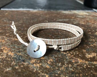 Pink and Cream Double Wrap Bracelet, Beaded Wrap Bracelet, Hemp Bracelet, Beaded Bracelet, Hemp Wrap Bracelet