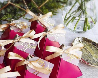 Reversible Fuchsia Gold Tipped/Pink Marble Pyramid Box