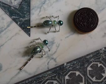 Green Glass Bead and Wire Bug Ant Hair Accessories