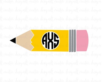 Pencil Monogram SVG, Pencil Circle Monogram, SVG Files, Pencil SVG, Teacher Svg, Cricut Files, Silhouette Files