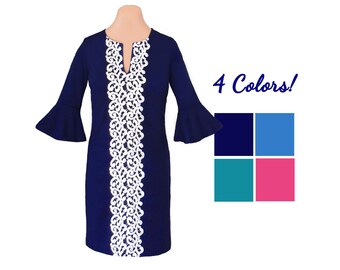 Nadia Shift Dress with Trumpet Sleeves