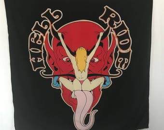 70s deadstock tapestry devil HELL RIDE 45”x45”
