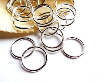 50 Silver Plated Open Loop Jump Rings -16mm - 7-10