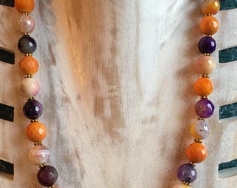 Multicolor Faceted Agate Round Beads on Goldtone Clasp