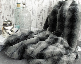 Black Wolf Faux Fur Throw for Bed or Sofa with grey faux-suede lining in a range of sizes